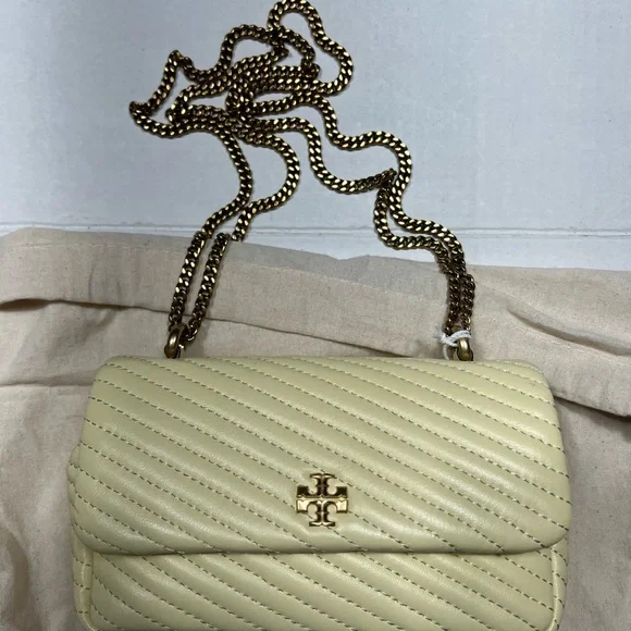 Tory Burch $348 Mini Kira Moto Quilt Flap Crossbody Bag Lemon NWT - Picture 3 of 10